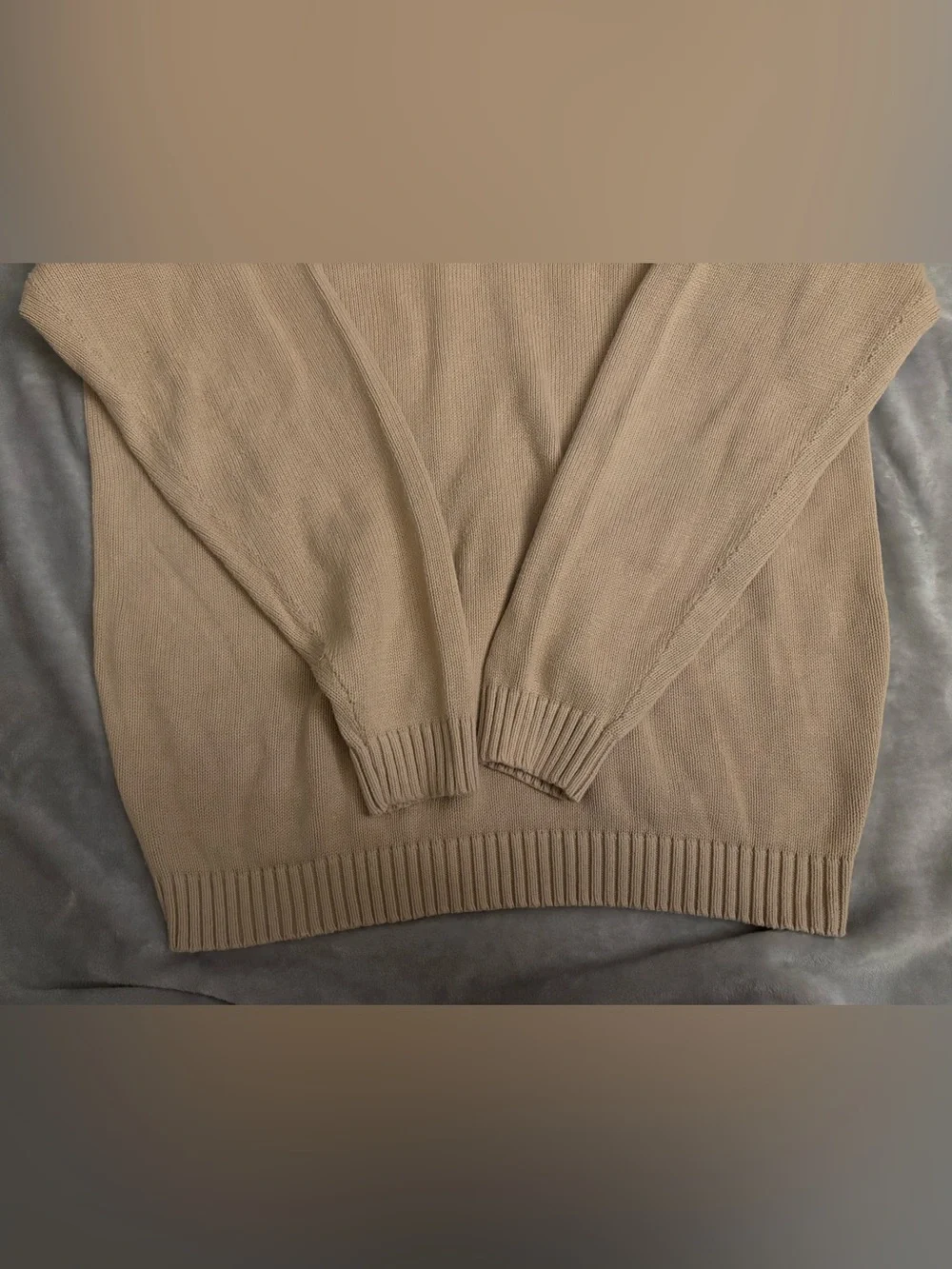 L.L.Bean Cotton V-Neck Solid Knit Pullover Sweater Beige/XL Tall